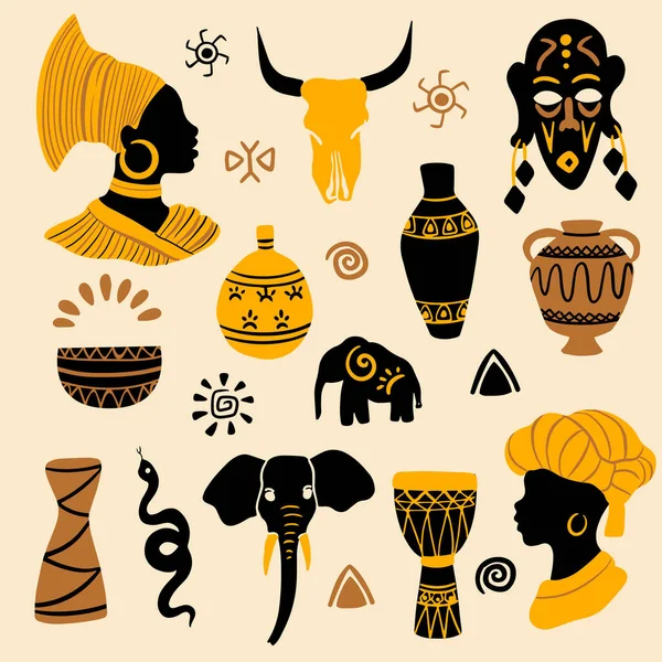 African Woman Traditional Ethnic Elements Collection — Stock Vector