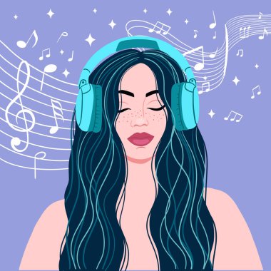 Kulaklıklı kız müzik dinliyor, meditasyon konsepti var.