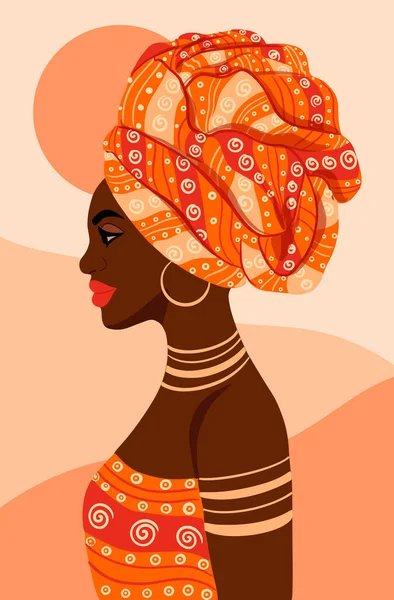 Fundo Étnico Com Mulher Africana Retrato Vetorial — Vetor de Stock