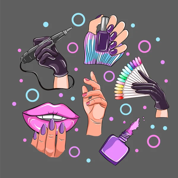 Nagels Manicure Concept Vector Illustratie Poster — Stockvector