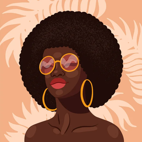 Portrait Femme Afro Américaine Style Plat Tendance Fille Forte Noire — Image vectorielle