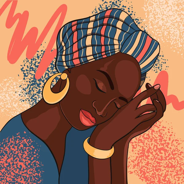 Belo Retrato Mulher Africana Menina Étnica Vetor Ilustração —  Vetores de Stock
