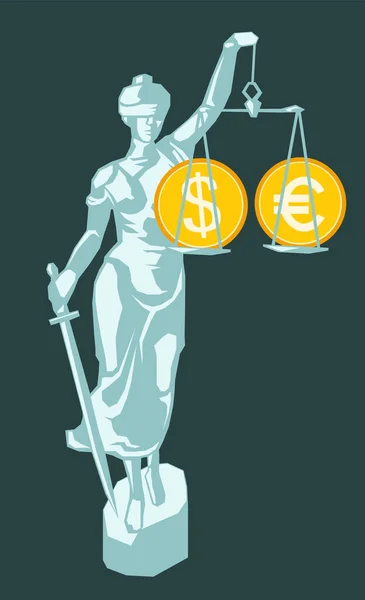 Currency Scales Themis Dollar Euro Euro Equality Symbol Exchange Rate — Stok Vektör