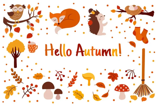 Hello Autumn Poster Banner Set Autumn Vector Elements — Image vectorielle