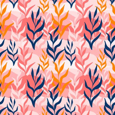 Bitki elementleri ile vektörsüz desen, kumaş tasarımı için sonsuz doku