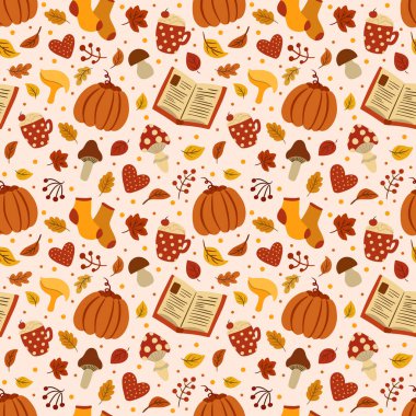 Düşen yapraklar ve balkabaklarıyla sonbahar sıcacık deseni.