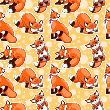 Cute Cartoon Fox vector seamless pattern