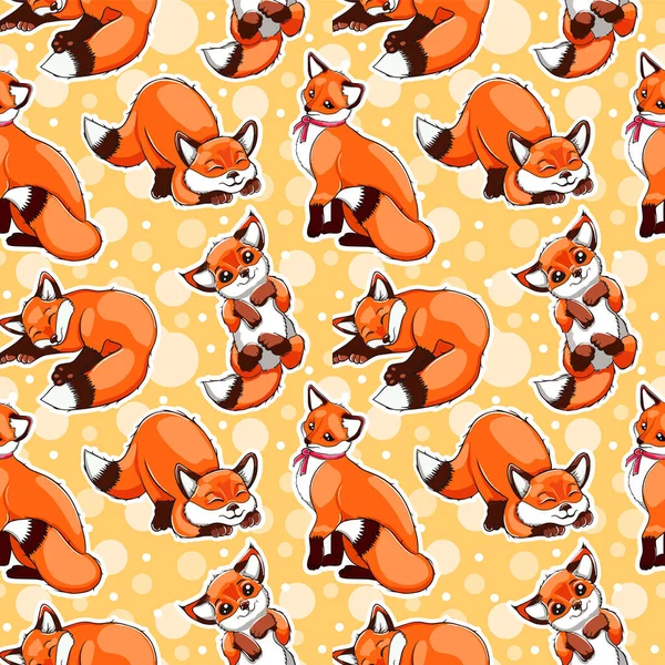 Cute Cartoon Fox Vector Seamless Pattern — Stok Vektör