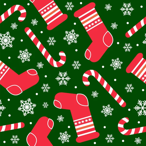 Motif Sans Couture Avec Bonbons Noël Canne Caramel Flocons Neige — Image vectorielle