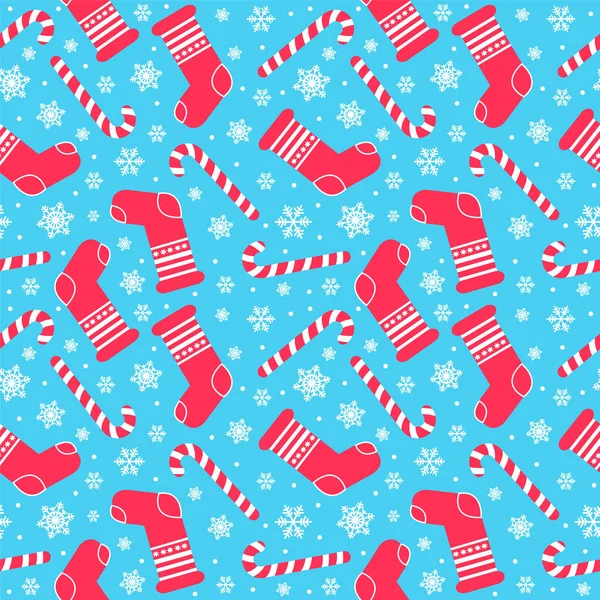 Motif Sans Couture Avec Bonbons Noël Canne Caramel Flocons Neige — Image vectorielle