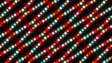 Retro style colour changing bokeh lights loop with glint glare in a wavy diagonal line pattern against a black background