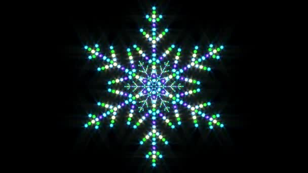 Looped Fast Colour Changing Illuminated Winter Snowflake Shape Made Real — Stock video
