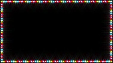 A simple fast colour changing twinkling frame border of Christmas or Stage lights against a black background.