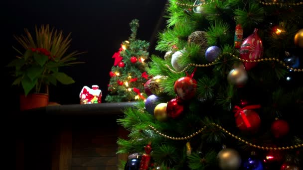 Sony fs-100 - Kerst ornamenten, decoraties en lampjes op een mooie boom — Stockvideo