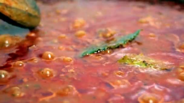 Preparing minced meat gravy sauce on a teflon pan — Stock Video