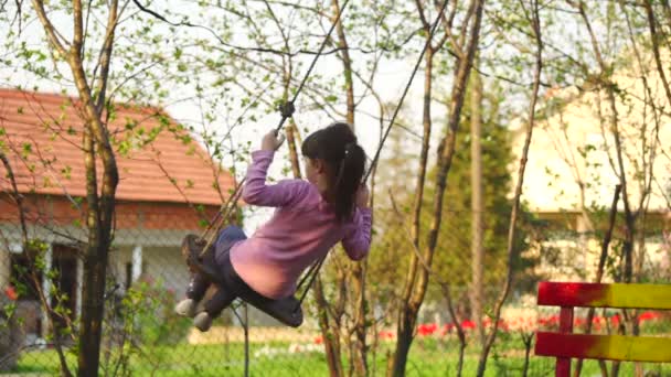 Ragazza oscillante su una corda altalena in natura — Video Stock