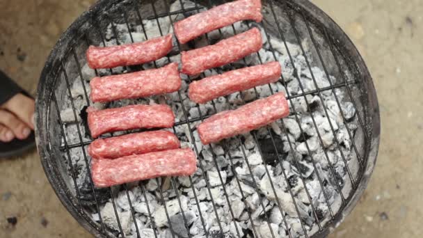 Barbecue di spiedini di carne macinata — Video Stock