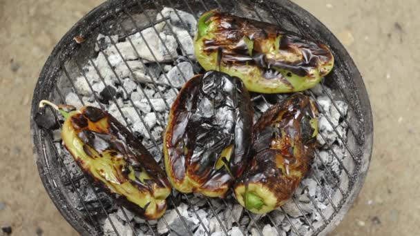 Paprika vert sur barbecue — Video