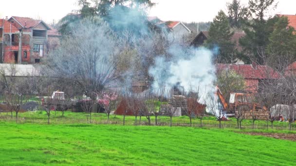 Spring work in the field - fire burning — Stock videók