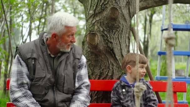35mm kamera - nuori poika isoisänsä kanssa nauttii luonnossa — kuvapankkivideo