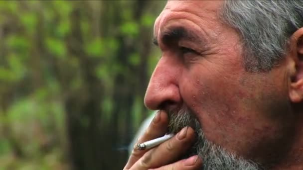 Hombre barbudo fumando — Vídeos de Stock