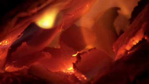 Πραγματικής πυρκαγιάς, κινηματογράφηση σε πρώτο πλάνο. φλόγες και θράκα! — Αρχείο Βίντεο
