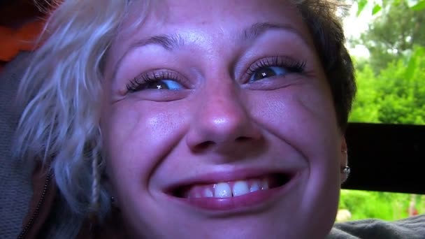 Funny young woman making faces — Stock Video