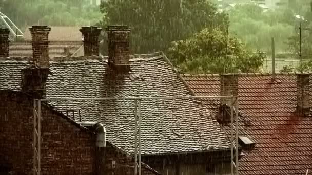 Fuertes lluvias en la ciudad - artísticamente — Vídeos de Stock