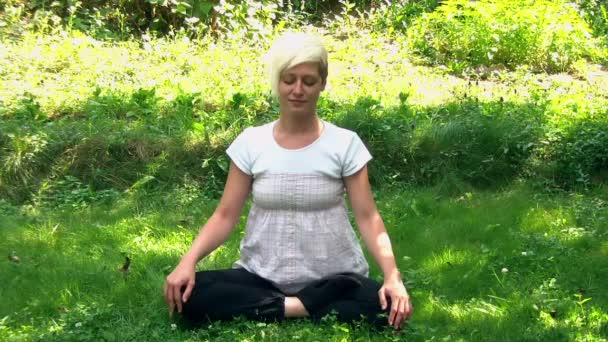 Young, blond women meditating in park — 비디오