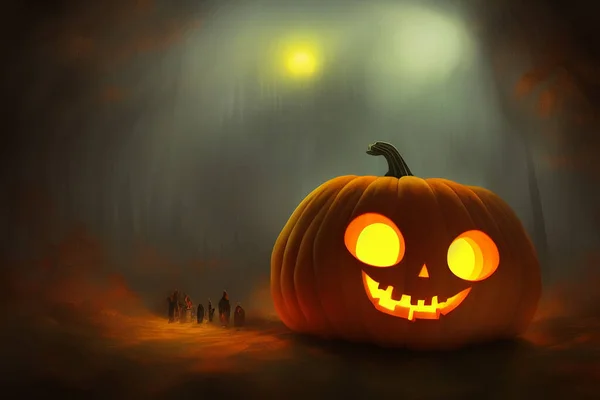 Halloween Affisch Illustration Pumpa Med Glödande Ljus Inuti — Stockfoto