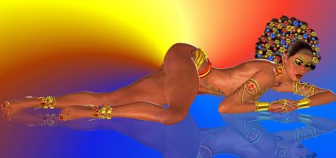 sıcak vücut ile arka plan ile yansıtıcı bir yerde yatarken mücevherler