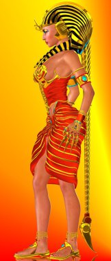 Mısır Kraliçesi ayakta Kirece turuncu arka plan