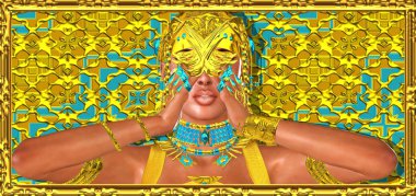 eller gözler uzun altın çivi giyen üzerinde olan Mısırlı kadın