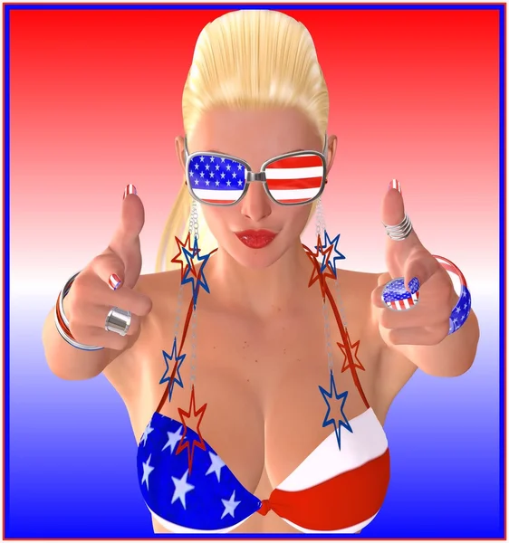 Samantha Wants You! Like uncle Sam, only considerably more attractive, this fun loving blond points her fingers at you and is ready for the party to begin. — Stock Photo, Image