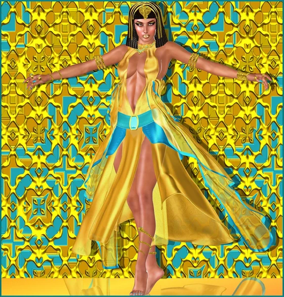 Belly dancer on yellow and turquoise textured background. — Stock Photo, Image