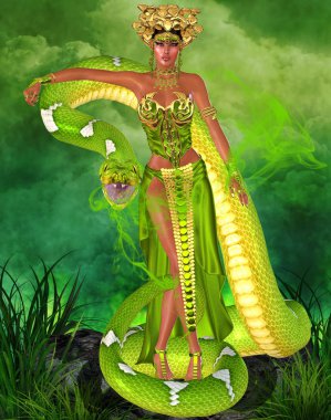 Green snake goddess. clipart