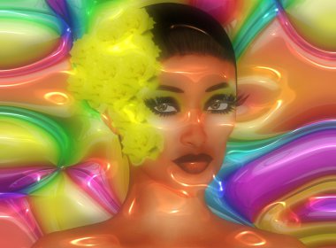 Saçında soyut efekti sarı çiçek.