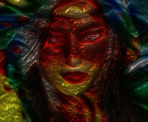 Abstrakcyjnego obrazu twarzy kobieta Azji za piękny jedwabny szal z motywem kwiatowym. — Zdjęcie stockowe