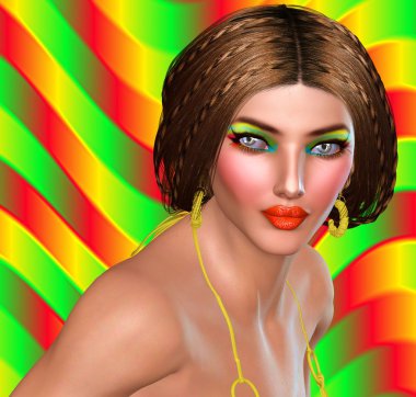 yüzü. göz farı mulyicolored arka plan ile eşleşir.