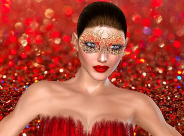 Sevgililer günü kız bokeh arka planda maskesi.