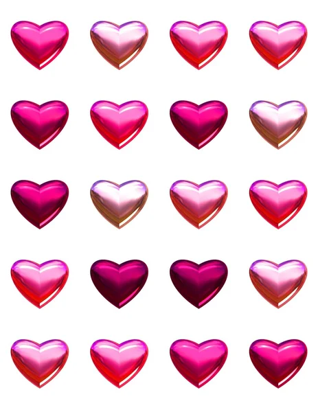 Rosa och röda alla hjärtans dag hjärtan isolerad på vit. — Stockfoto