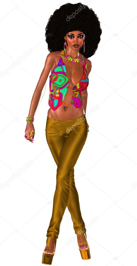 Fryzura Afro I Strój Retro Pełne Tego Moda Piękny Wygląd Zdjęcie