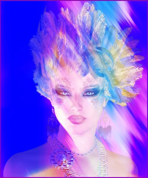 A colorful abstract, artistic render of Helen of Troy with a feather hairstyle. — Stock Photo, Image