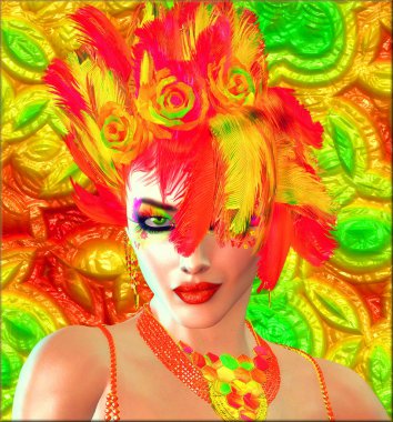 Renkli tüy şapka veya karnaval için bir saç modeli