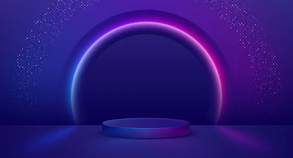 Trendy Blue Zylindrischen Podest Hintergrund Mit Glühenden Und Funkelnden Kreisförmigen — Stockvektor