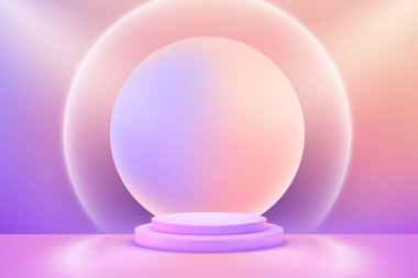 Boş 3d silindir oluşturma podyumu, boş vitrin, yuvarlak sahne, boş ürün görünüm kaidesi .