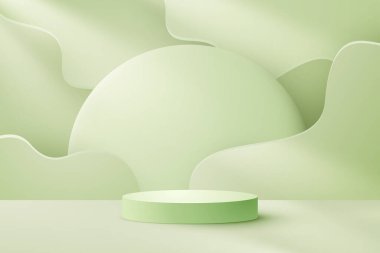 Ürün sunumunuz veya ürün görünümü kaidesi için soyut yeşil podyum görüntüleme arkaplanı