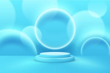 Ürün sunumunuz veya ürün görünümü kaidesi için soyut Mavi podyum görüntüleme arkaplanı