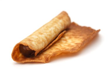 Beyaz arka planda izole edilmiş yoğunlaştırılmış sütle ev yapımı waffle konisi. Tatlımsı. Kahvaltıda. Yoğunlaştırılmış süt. Tatlı..