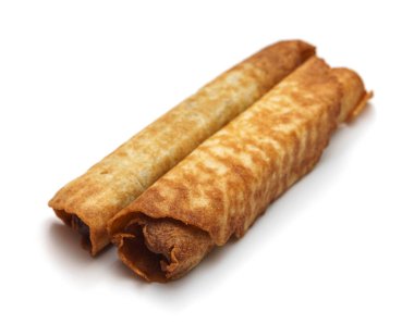 Beyaz arka planda izole edilmiş yoğunlaştırılmış sütle ev yapımı waffle konisi. Tatlımsı. Kahvaltıda. Yoğunlaştırılmış süt. Tatlı..